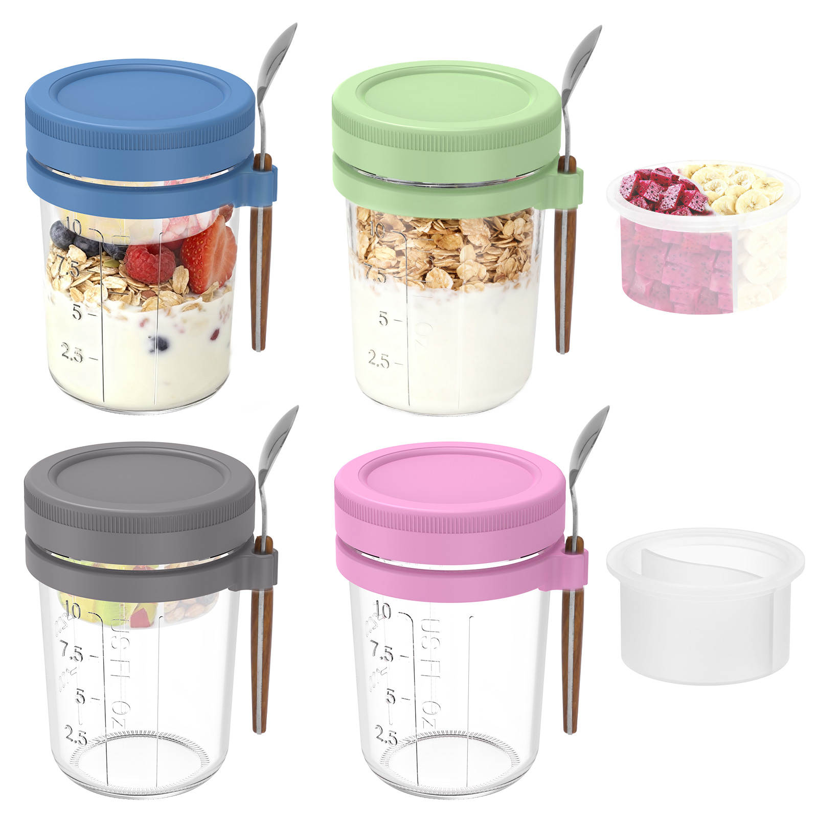 Meal Prep Oatmeal Jars - Récipient d'avoine de nuit avec couvercle